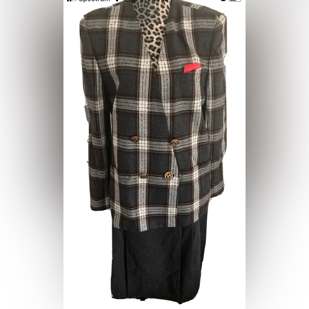 John Meyer skirt suit women size 14 grey plaid jacket  long sleeve NWT Button